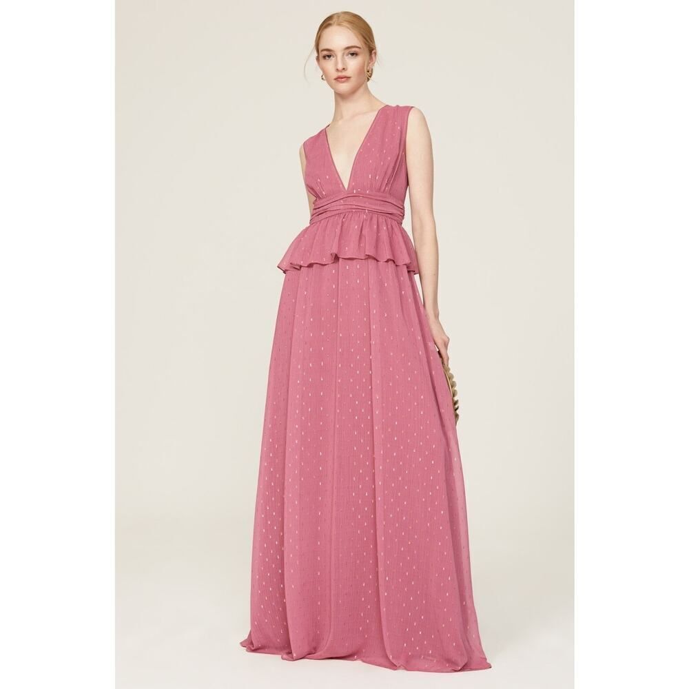 LDT Peplum Waist Gown Women's 4 Pink Rose Sleeveless V-Neck Maxi RTR